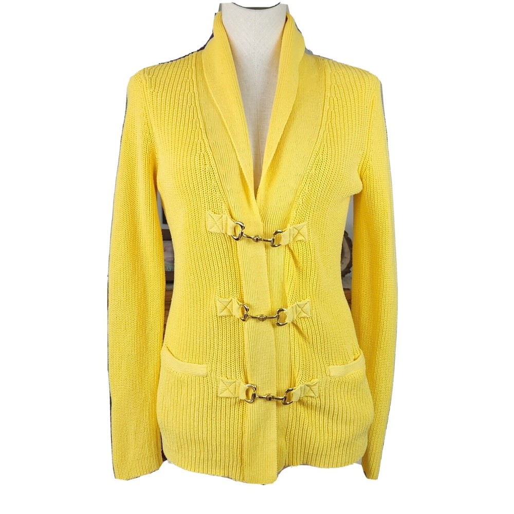 SOFT SURROUNDINGS Women's M Yellow  Zip Buckle Cardigan Sweater